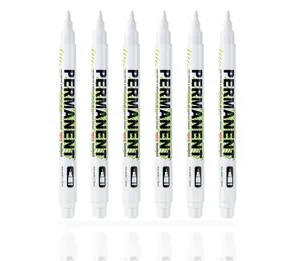 Detailansicht von 6 weißen Permanentmarkern mit 1,0 mm feiner Spitze für Kunst und Büro.