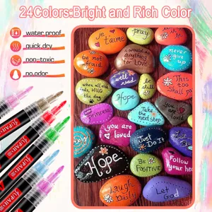 Acrylic paint pens set 24 vibrant colors waterproof quick dry for rock painting art crafts