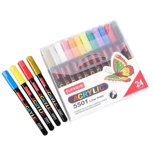 24 colors acrylic paint markers pens set, 1mm fine point art drawing waterproof marker pens.