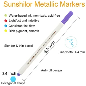 Lila Metallic-Marker mit Sechskantschaft, ungiftige Tinte auf Wasserbasis, 16,5 cm lang