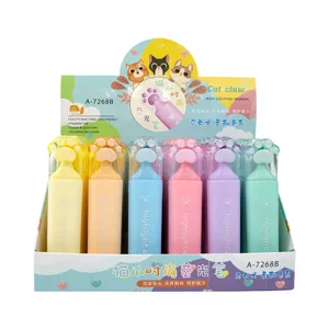 Cute cat claw pastel highlighters set, soft tip water-based aesthetic markers for school study.