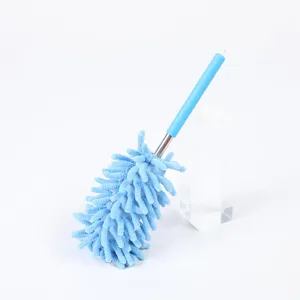 Plumero de microfibra de chenilla azul con mango telescópico de acero inoxidable para hogar
