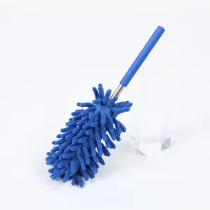 Plumero de chenilla de microfibra azul con mango telescópico para limpieza de hogar y oficina