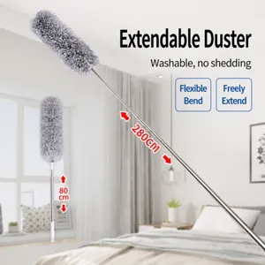 Plumero Telescópico Flexible Doméstico Cepillo de Limpieza de Microfibra Extensible Con Cabezal Lavable para Ventilador de Techo Muebles