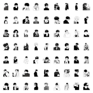 Pack de pegatinas de personajes anime en blanco y negro, geniales calcomanías manga para móvil.