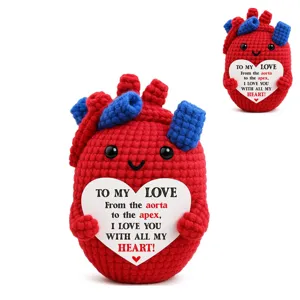Cute crochet anatomical heart plush toy with romantic message card, ideal creative gift and decor.