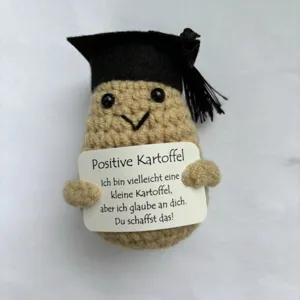 Handmade crochet positive potato doll graduation cap cute encouraging gift desk decor.