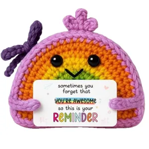 Handcrafted crochet rainbow plush doll positive affirmation pocket hug toy with encouraging card.