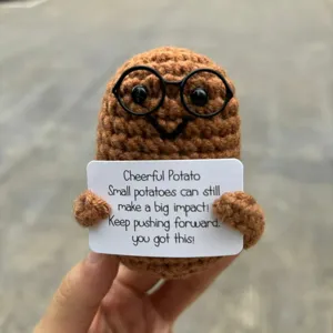 Handmade crochet potato doll positive energy cute knitted toy with inspiring message card.