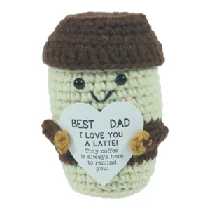 Handmade crochet coffee cup plush doll, cute healing emotional toy ornament, perfect gift for dad.