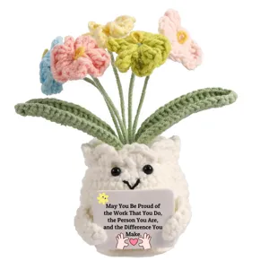 Handmade crochet potted plant positive affirmation motivational gift cute desk decor