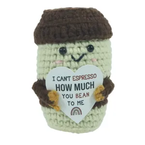 Handmade crochet coffee cup doll cute emotional healing plush toy creative desk ornament