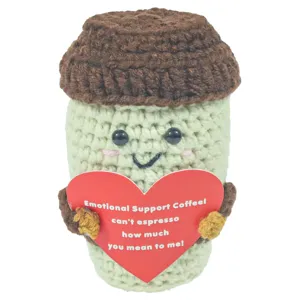 Handmade crochet coffee plush toy emotional support doll for home desk decor item