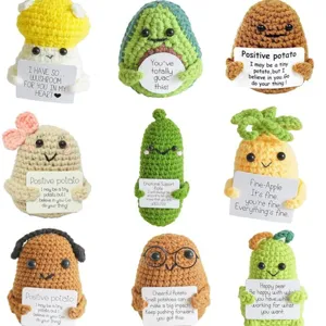Handmade Knitted Yarn Crochet Doll Pendant Cute Positive Energy Stuffed Animal Mushroom Potato Car Charm Gift