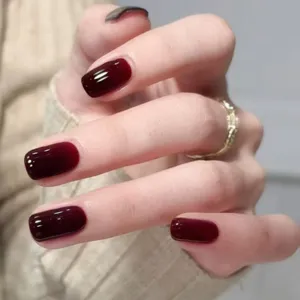 Retro Wijnrood Press On Nagels Hoogglans Vierkante Kunstnagels Verwijderbare Effen Kleur Kunstnagels Voor Vrouwen Dagelijks Feest