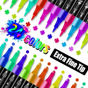 Marqueurs Acryliques à Double Pointe Pinceau et Pointe Fine Stylos de Peinture Imperméables à Séchage Rapide Ensemble de Marqueurs Multicolores pour Enfants Bricolage Arts Artisanat Dessin