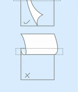 Grafica di dettaglio delle istruzioni per rimuovere i foglietti adesivi da ufficio.