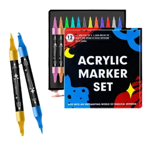 Set de 12 marqueurs acryliques à double pointe avec pinceau et pointe fine pour les enfants