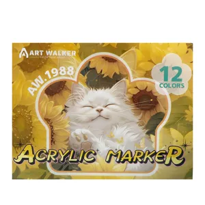 Set de 12 Rotuladores Acrílicos Lindo Gato Girasol Embalaje Arte Pintura Dibujo