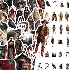 Retro Oil Painting Style Sleepy Hollow Stickers Gothic Halloween Pumpkin Head Knight Stickers For Journaling Scrapbooking DIY Home Decor