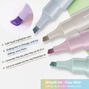 Pastel markeerstiften set, zachte punt design markers voor journaling en school.