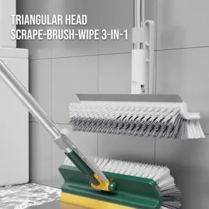 Multifunctional 5-in-1 long handle floor scrubber brush for bathroom tile and grout cleaning