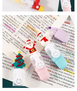Vista detallada de los mini subrayadores de Navidad con Santa Claus y muñeco de nieve