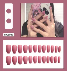 Detailed view of 24pcs matte dusty pink press-on nails with a coffin shape design.