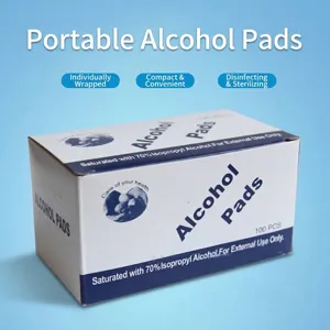 Box mit 100 einzeln verpackten 70% Isopropylalkohol-Pads zur hygienischen Desinfektion