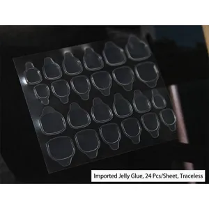 Transparante dubbelzijdige gelei-lijmstrips voor professionele nepnagels, 24 stuks per vel.