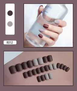 Set of 24 matte finish dark brown and grey press-on false nails for DIY manicure