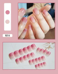 Set of 24 ombre pink gradient press-on nails featuring a glossy short square design