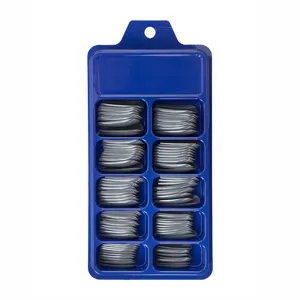 Set profesional de uñas postizas largas de bailarina grises en caja azul de 10 rejillas