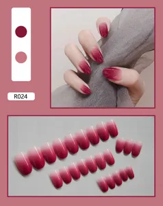 24-piece burgundy gradient press-on nails set featuring a glossy oval finish design