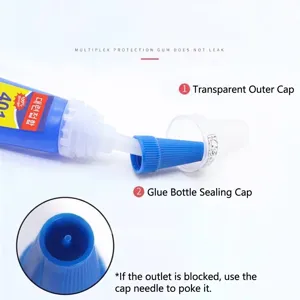 Detail van de 401 nagellijm applicator met een speciaal dubbel beschermkapsysteem