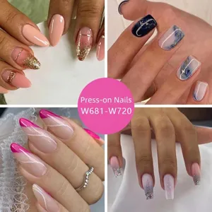 24 Pezzi Unghie Finte a Pressione Lunghe a Mandorla Sfumate Francesi con Glitter Punte Artificiali Fai da Te per Donna