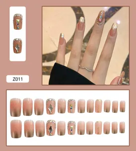 Set de 24 faux ongles avec strass et dégradé, modèle Z011, finition professionnelle