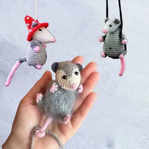 Handcrafted crochet possum car hanging ornament cute rearview mirror hanging decor plush toy