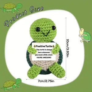 Handmade crochet turtle plush toy with positive cheering sign cute knit stress relief gift