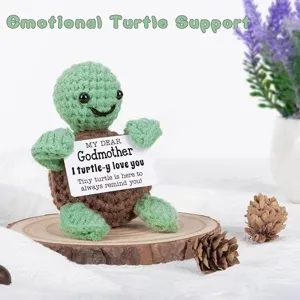 Handmade crochet emotional support turtle doll cute knitted turtle with godmother card decor