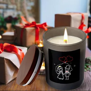 Bougie Parfumée en Cire de Soja Illustration de Couple Romantique Pot en Verre Bougie d'Aromathérapie pour Maison Chambre Cadeau