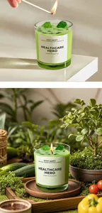 Scented glass candle with green crystal stones, soybean wax home fragrance gift and decor.