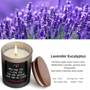 Bougie parfumée lavande eucalyptus en pot gris avec couvercle en bois, cadeau romantique