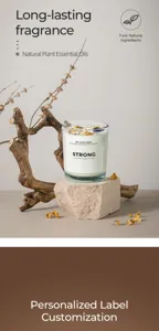 Scented candle in glass jar with crystal stones and dried flowers long lasting fragrance