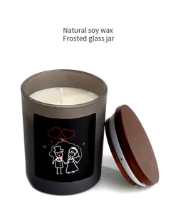 Bougie parfumée en verre givré avec couvercle en bois cire de soja naturelle cadeau de mariage
