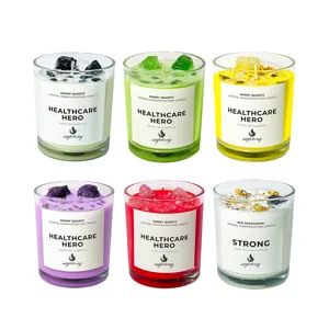 Scented crystal candle in glass jar with soybean wax, colorful aesthetic home decor gift.