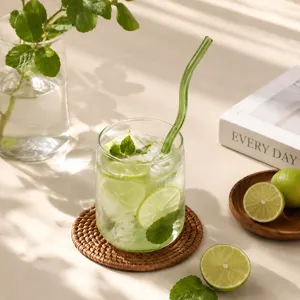 Colorful Glass Drinking Straws Wavy Shape Reusable Cold Heat Resistant Glass Straw with Cleaning Brush For Home Kitchen Bar