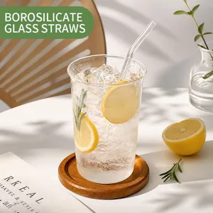 Clear glass straws set with heat-resistant borosilicate material, durable and eco-friendly.