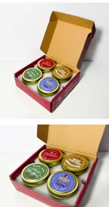 Christmas scented candle gift set with four tin cans, soybean wax, holiday home decor.