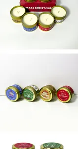 Christmas scented candles set in decorative tin cans, natural soy wax aromacandle gift box.
